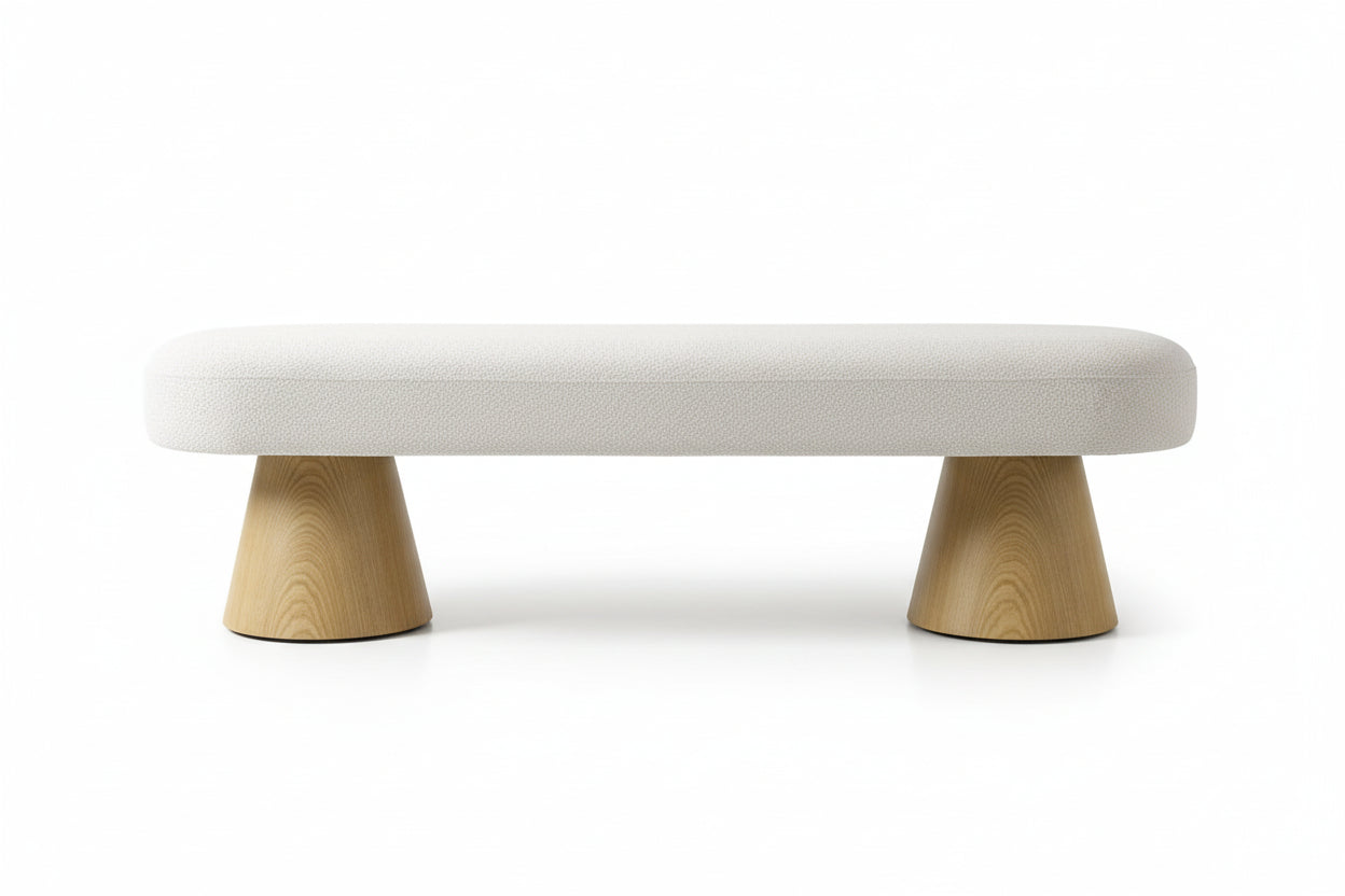 Beige Bouclé Upholstered Entryway Bench