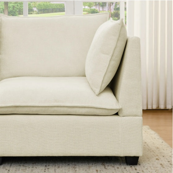3-Piece Chenille Fabric Sofa Set – 3-Seater + Loveseat + Accent | Beige & White