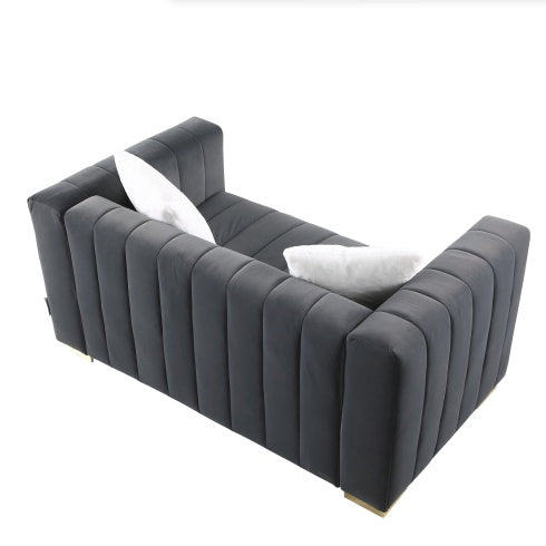 Modern Channel Chesterfield-Style Loveseat – Grey Velvet | Seraph & Stone
