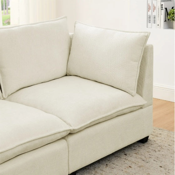 2-Piece Chenille Fabric Sofa Set – 3-Seater & Loveseat | Beige-White Luxury Comfort