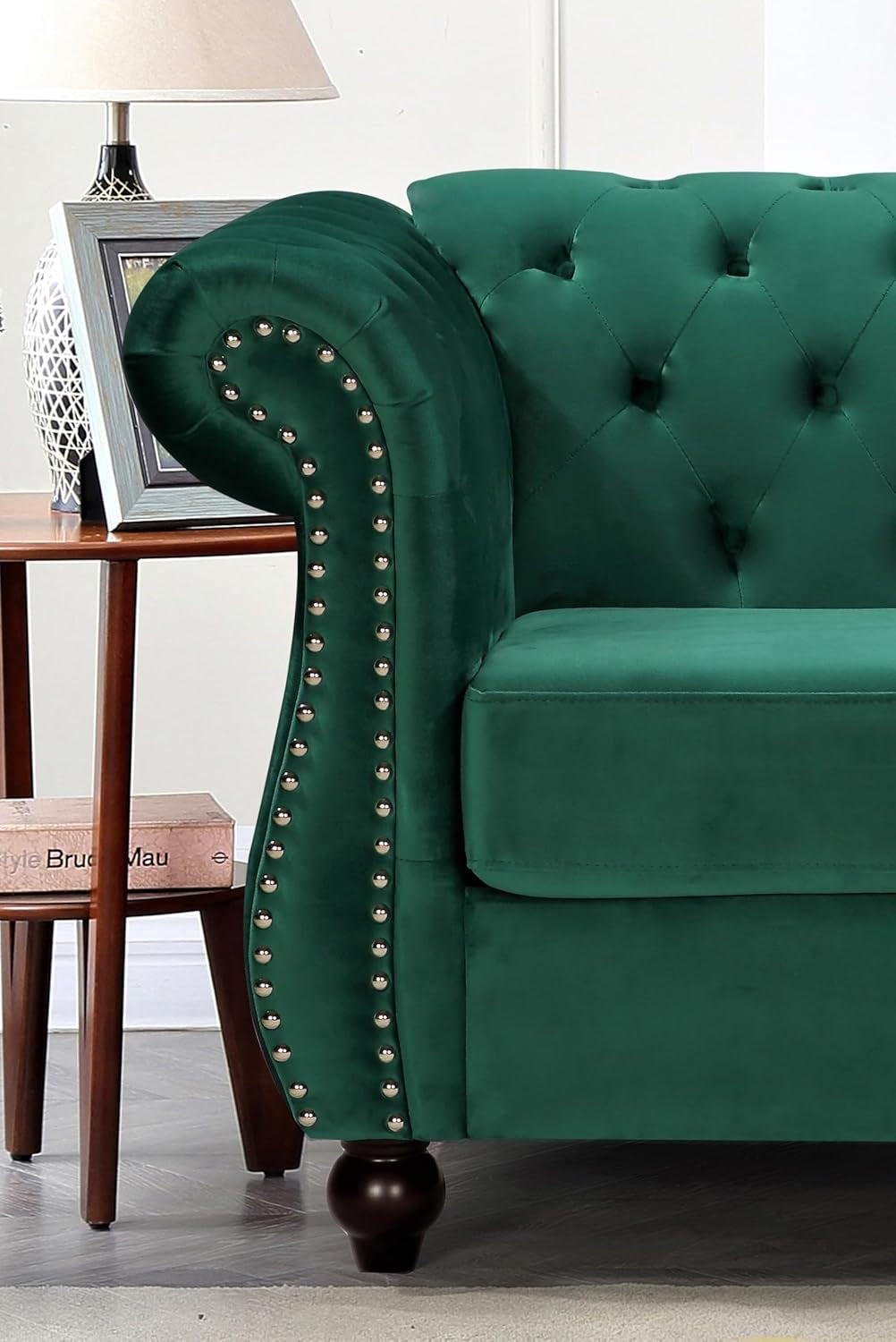 Chester 40.55 In. Wide Rolled Arm Velvet Modern Straight Living Room Chair, Green