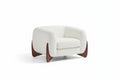 Irlas Modern Upholstered Boucle Club Chair, Birch Wood, White plus Walnut