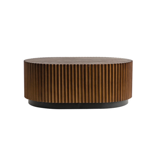 Handcrafted Round Nesting Coffee Table Set of 2 — Wave-Edge Wooden Fluted Design
