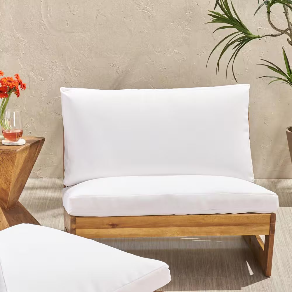 Figi Teak Wood Outdoor Patio Lounge Chair with White Cushion