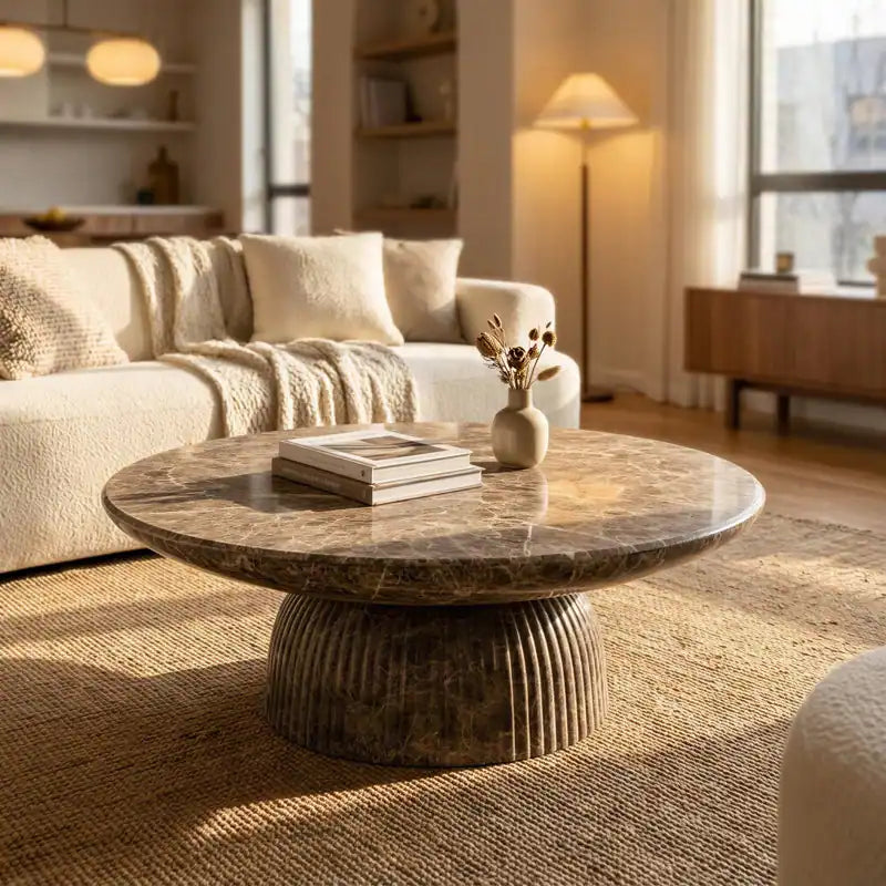 Maddox Single round Coffee Table Stone Marble Effect