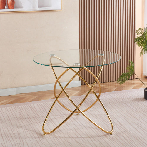 Dining Table With Golden Metal Leg And Tempered Glass,Modern Space Saving Kitchen Table For Living Room,golden Color Metal Legs