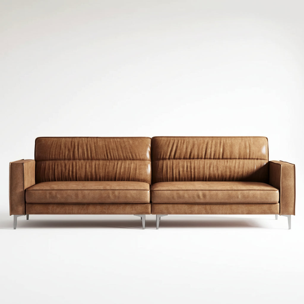 Luck Live Modern 86.61 Inch Luxury Brown Oil Wax Leather Couch – High-End Vintage Sofa with Sturdy Frame and Cozy Feel.