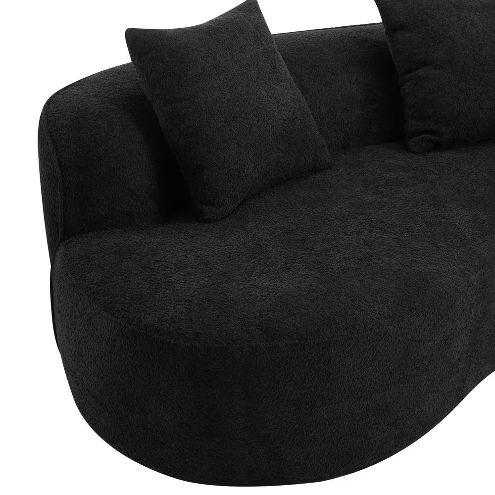 Haven 126.25 In. Modern Boucle Fabric Upholstered 5-Seater Sectional Sofa In. Black with Pillows, Full Foam