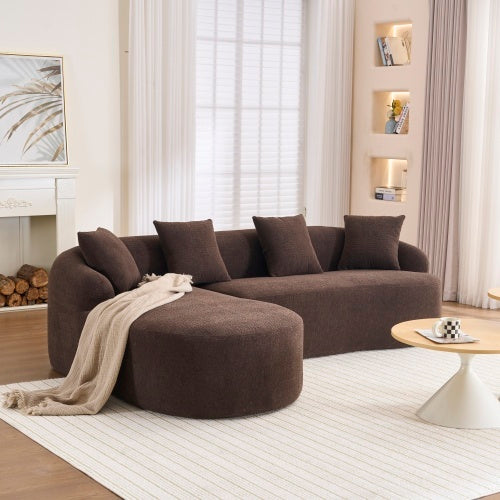 Full-Compression Chenille L-Shape Sectional Sofa – Brown Modular Chaise, 30D High-Density, 900 lbs Capacity