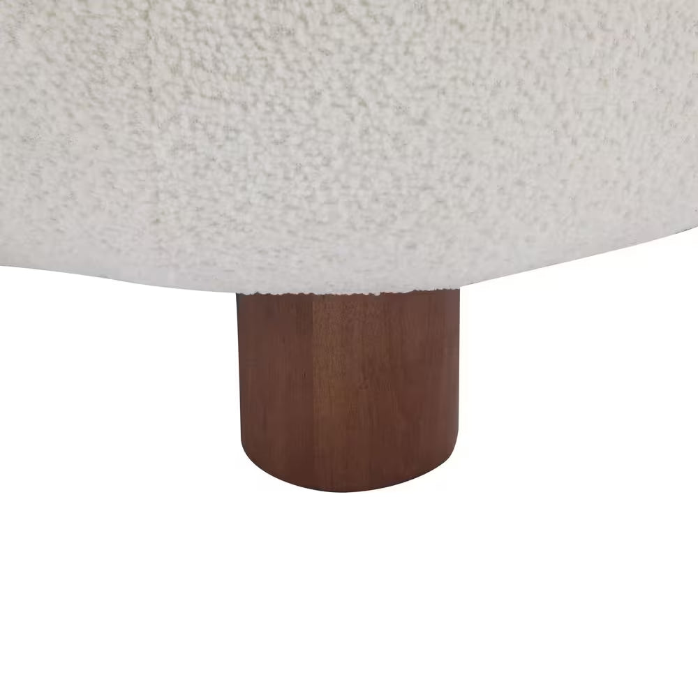 Amelia off White and Walnut Boucle Fabric Upholstered Accent Slipper Chair, Solid Wood