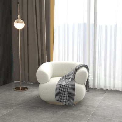 Lamb Wool Living Room Sofa — Luxe Off-White Fabric & High-Density Comfort