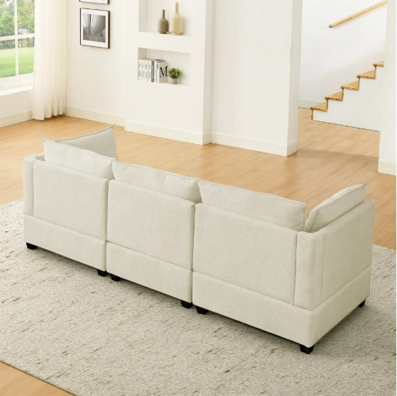 2-Piece Chenille Fabric Sofa Set – 3-Seater & Loveseat | Beige-White Luxury Comfort