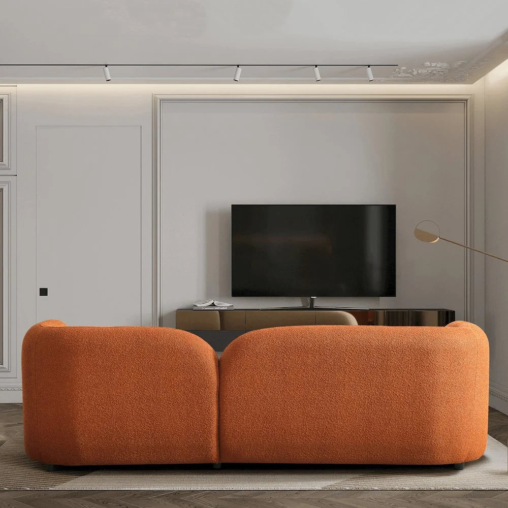 Bodur Japandi Style Luxury Modern Orange Boucle Fabric Curvy Arm Couch
