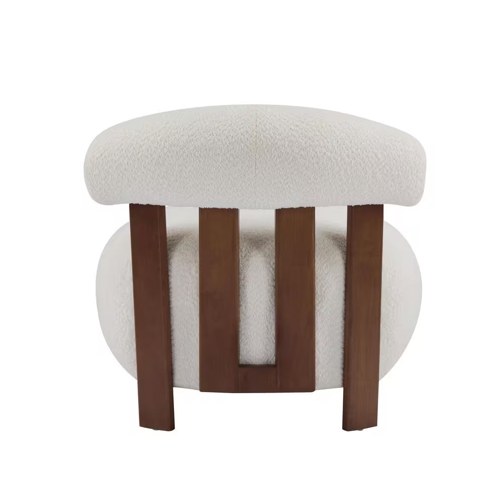 Amelia off White and Walnut Boucle Fabric Upholstered Accent Slipper Chair, Solid Wood