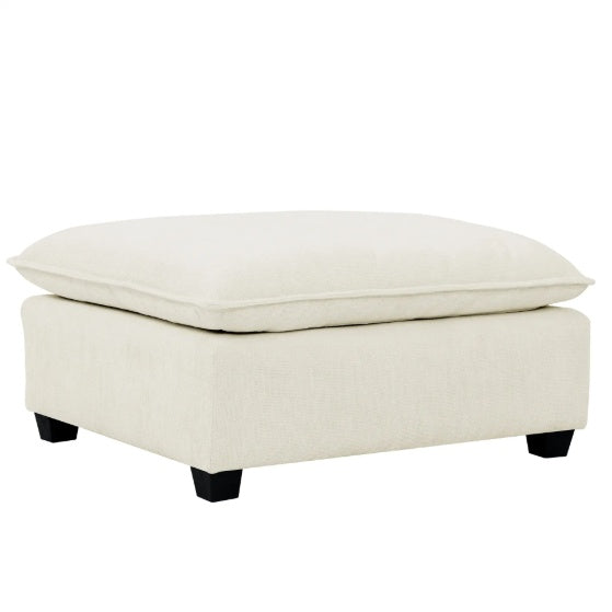 Convertible 4-Seat Cloud Sectional Sofa with Ottoman – L-Shaped, Padded Armrests, Beige/Beige-White