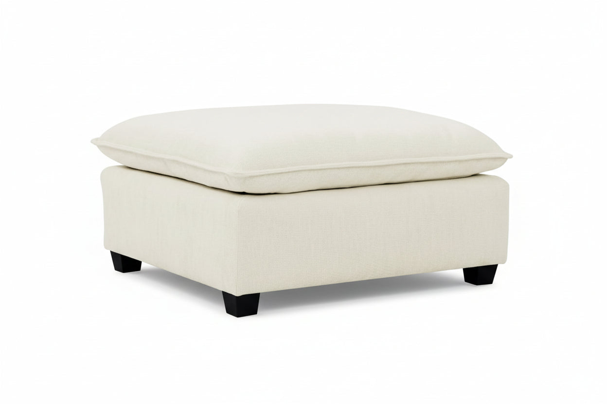Convertible 4-Seat Cloud Sectional Sofa with Ottoman – L-Shaped, Padded Armrests, Beige/Beige-White