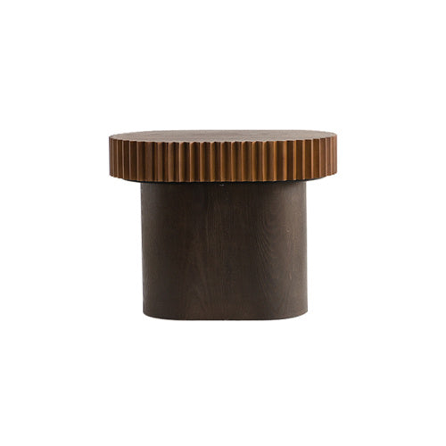 Handcrafted Round Nesting Coffee Table Set of 2 — Wave-Edge Wooden Fluted Design