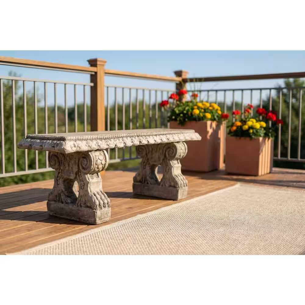 Rope Edge Concrete Garden Bench with Claw Legs