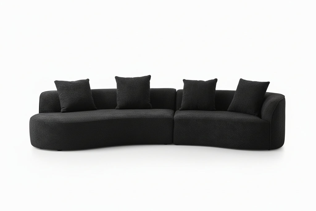 Haven 126.25 In. Modern Boucle Fabric Upholstered 5-Seater Sectional Sofa In. Black with Pillows, Full Foam