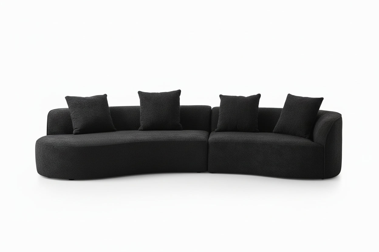 Haven 126.25 In. Modern Boucle Fabric Upholstered 5-Seater Sectional Sofa In. Black with Pillows, Full Foam