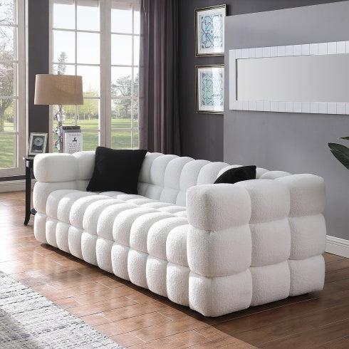 3-Seater Marshmallow Bouclé Sofa – 84.3″ Length, Deep Comfort White