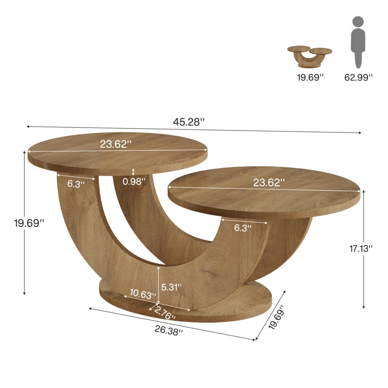 45" round Coffee Table with Storage, Low Center Table for Living Room