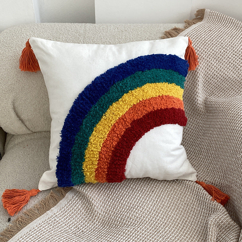 Living Room Home Fashion Rainbow Tufted Pillow Cover